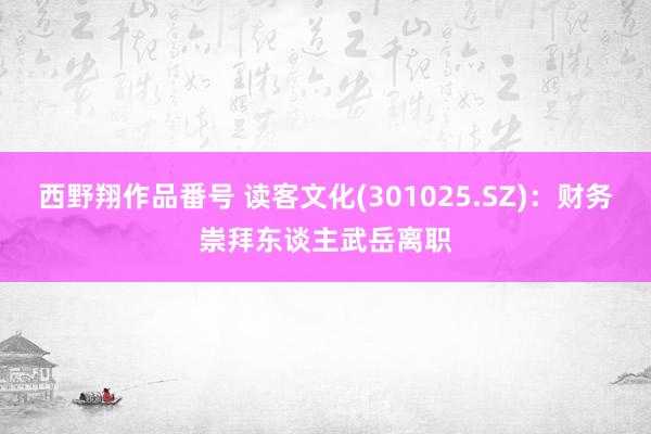 西野翔作品番号 读客文化(301025.SZ)：财务崇拜东谈主武岳离职